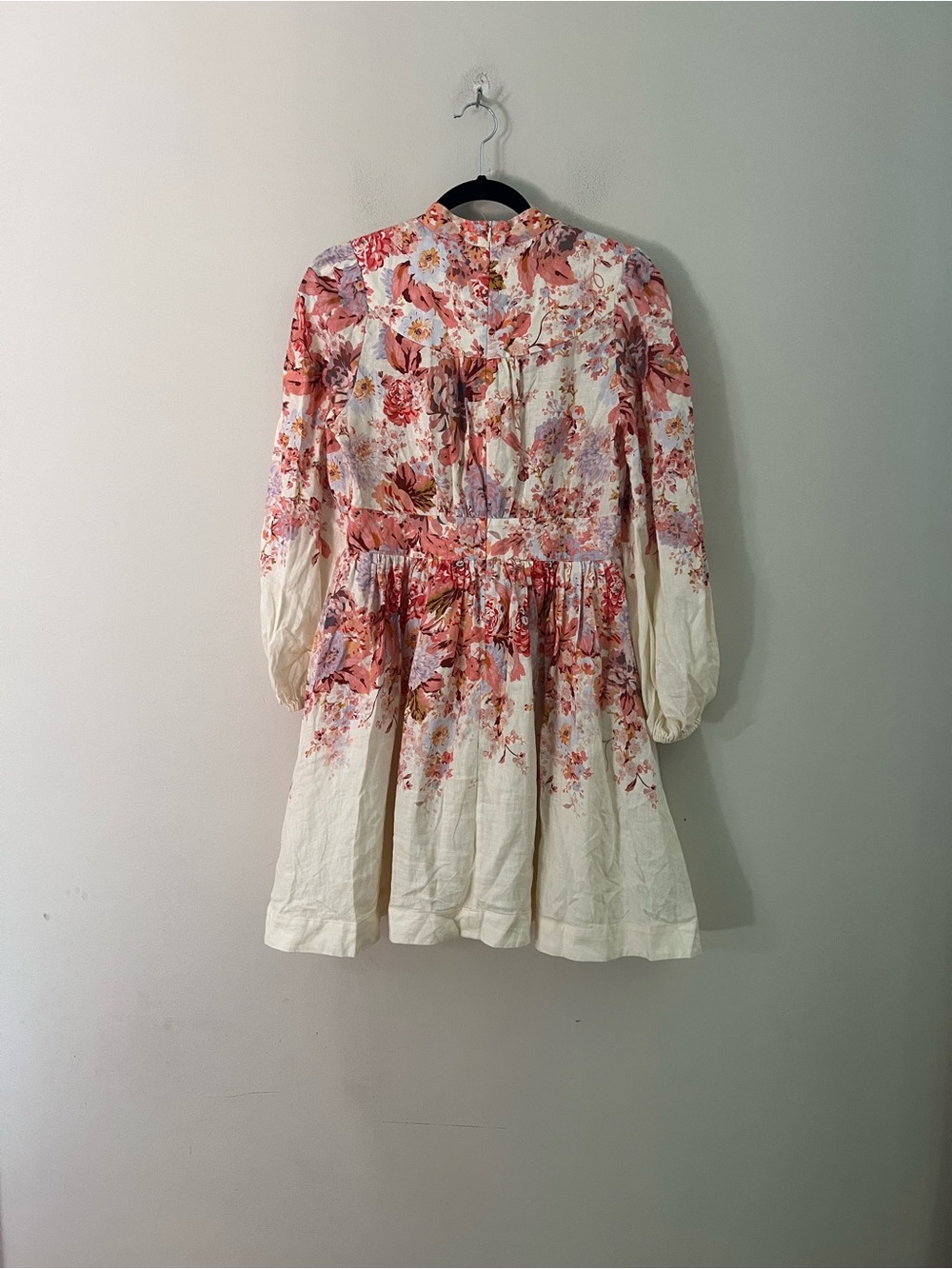 Zimmermann Pink and White Floral Puff-Sleeve Devi plunge Mini Dress - Picture 11 of 16